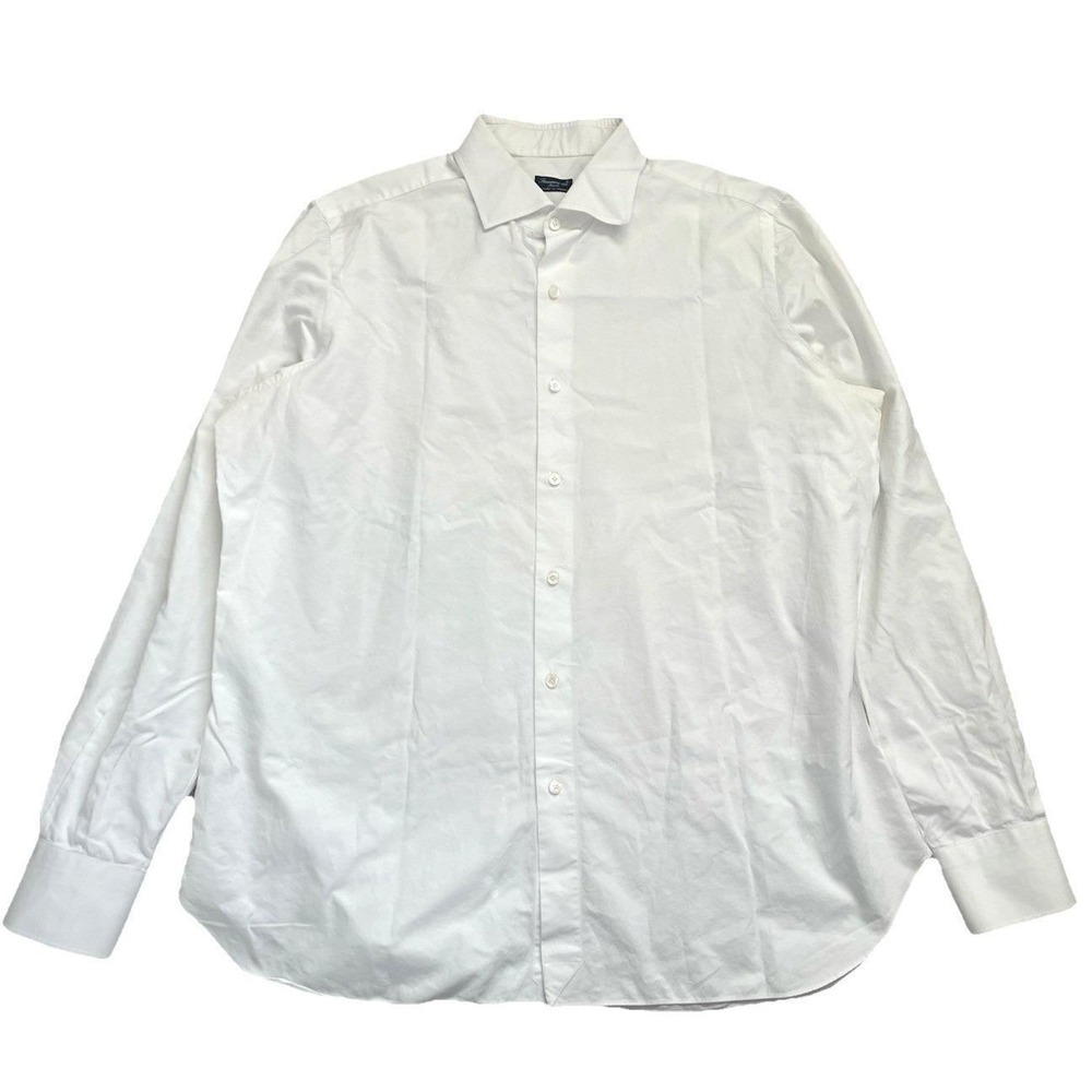 Finamore Napoli Alumo Swiss 100% Cotton White Dress Shirt Men XL 17 Made Italy - Picture 2 of 16